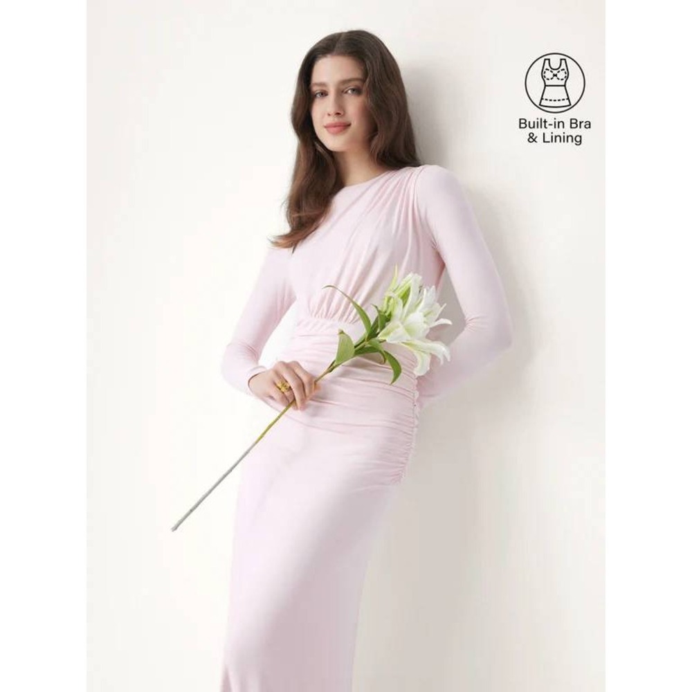 NWT OGL Eco-SkinKiss Boatneck Angled Ruched‎ Maxi Brami Dress - Size Large - Picture 2 of 12